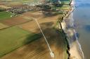An aerial pictures show works as part of the Vattenfall Offshore Wind Zone project at Happisburgh