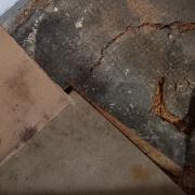 The couple discovered sodden floorboards by the front door after peeling back the carpet.