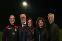 At Sheringham Football Club's grounds under one of the new floodlights are, from left, Paul Middleton, Charles Sanders, Trish McLaren, Sharon Hammond and Clive Hay-Smith of Hollands Sheringham Ltd.