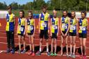 Pictured from left to right at the County Championships are North Norfolk Harriers athletes Josh Keeble, Ruby Love, Abbi McCallum, Billy Life, Brad Keay, Hattie Reynolds, Sophie McKee and Esme Jonas Picture: CLUB