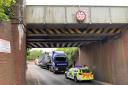 A lorry crashed into a railway bridge on Norwich Road, North Walsham this morning