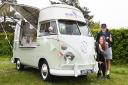 Justyn Goff and Sam Bishop with Mimi, the unique 1964 plate VW split screen ice cream van, out in Holt.