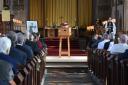 The funeral service for John Le at St Peter and St Paul Church, taken by Rev Jennie Hodgkinson