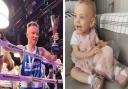 Troy Tobias, 28, celebrates after winning a boxing fight he had dedicated to his daughter Isla who survived a major operation when she was three weeks old.