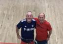 Henri Paul, left, and John Baker, after their match at Cromer Squash Club