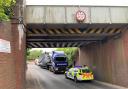 A lorry crashed into a railway bridge on Norwich Road, North Walsham this morning
