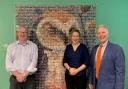 With the owl installation at Budgens were, from left, store manager Andrew Rice, fresh food manager Alexa King and senior director Nick Baker