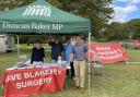 NNDC councillor Dr Victoria Holliday, Blakeney Parish Council chairman Rosemary Thew and North Norfolk MP Duncan Baker were at the Party on the Pastures in Blakeney on Sunday (August 20)