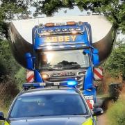 The deck moulding - which is 4.9 metres wide and 23 metres in length - will be escorted by police on Tuesday. Pictured is a previous abnormal load in Norfolk.