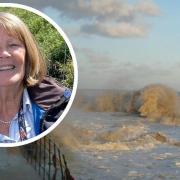 The sea crashing into the promenade at Mundesley. Inset, North Norfolk district councillor Angie Fitch-Tillett.