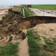 Evidence of a cliff fall at Happisburgh which took part of the coastal path with it. Ahead of the arrival of Storm Christoph North Norfolk District Council has issued a cliff fall warning for parts of the coast prone to landslips.