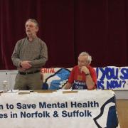 Martin Booth, left, and Terry Skyrme a public meeting about mental health services. Picture: Supplied by Martin Booth
