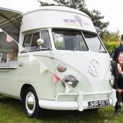 Justyn Goff and Sam Bishop with Mimi, the unique 1964 plate VW split screen ice cream van, out in Holt.