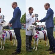 Prince William presents a trophy to handler Teigh O’Neill, from Holt, for the goat Teion Meika