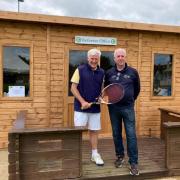 Cromer club chairman Kelvin van Hasselt, left, with tournament referee John Bruley  on the podium of the club’s new referees office