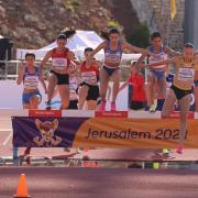 Hattie Reynolds, centre, taking part in a steeplechase event in Jerusalem