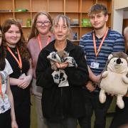 Students from Paston College in North Walsham launch their Hedgehog Friendly Campus project with the help of Marian Grimes of Hedgehog Haven rescue