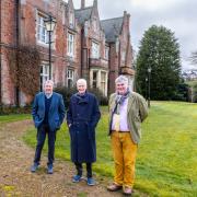 James Dyson, centre, with Gresham's chairman of governors Michael Goff and headmaster Douglas Robb
