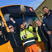 Sanders Coaches, based in Holt, north Norfolk, has been named Top Independent Bus Operator at the 2023 UK Bus Awards. Managing director Charles Sanders hoists the award.