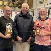 From left, John Baker, Martin Braybrook and Henri Paul at the Cromer Squash Club veterans' tournament