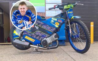 Norfolk racer Ryan Kinsley (inset) and one of the speedway bikes stolen from his van when it was parked outside a hotel in Middlesbrough.