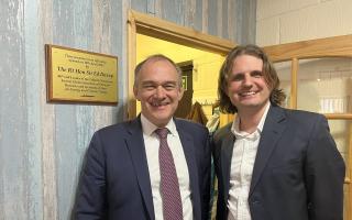 Liberal Democrats party leader Ed Davey, left, with the party's prospective parliamentary candidate for North Norfolk, Steffan Aquarone, in North Walsham